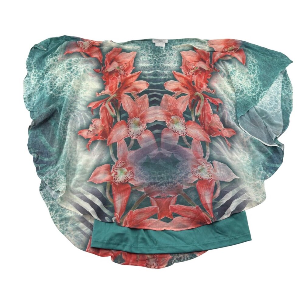 Halo Floral‎ Print Women's Blouse Size Large Flowy Aqua Pink